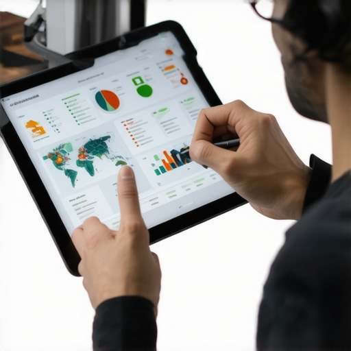 Person analyzing local SEO data on a tablet with charts and maps