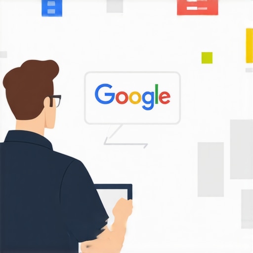 Business owner updating their Google My Business profile on a laptop with SEO icons around.