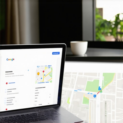 Business owner updating Google My Business profile on a laptop in a local cafe