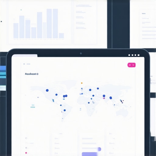 A workspace with multiple screens displaying SEO analytics and local business rankings.