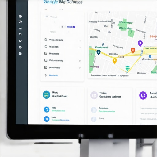 Close-up of a computer screen showing Google My Business analytics and maps
