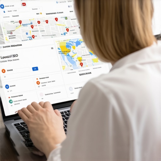 Person reviewing Google Maps analytics and local SEO charts to optimize map pack rankings