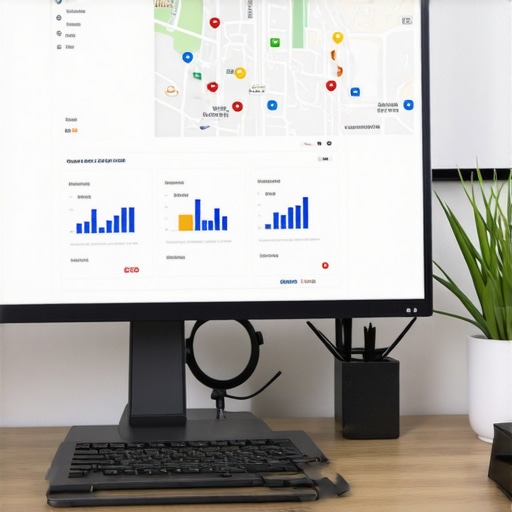 A person reviewing Google Maps ranking data on a laptop with graphs and charts.