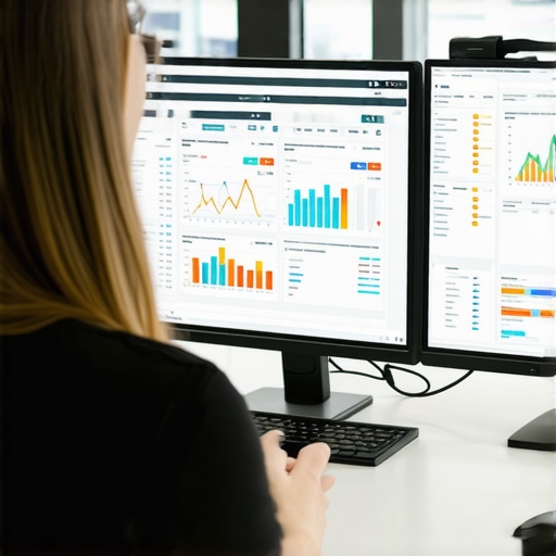 Person analyzing local SEO and map pack ranking dashboards on a computer screen.