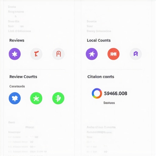 A computer screen showing various local SEO metrics and rankings.