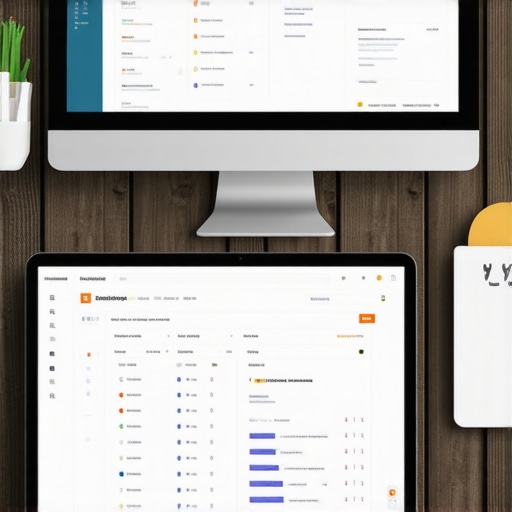 A workspace with multiple monitors showing local search analytics and citation management tools