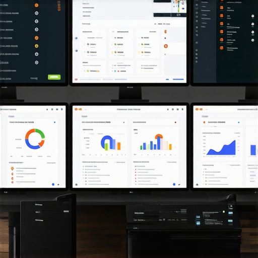 Close-up of a workspace with screens showing SEO tools and local business analytics.