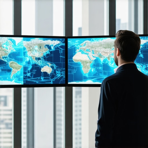 A professional analyzing real-time map signals on multiple monitors to prevent pin merging