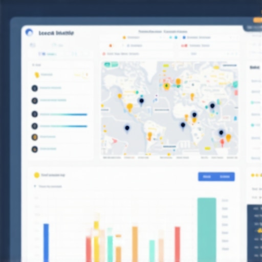 A detailed view of a mapping and analytics dashboard displaying real-time data for local SEO