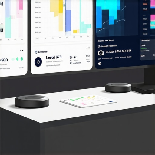 Diagram of Bluetooth beacons, analytics software, and AR signage used for maintaining Google My Business rankings.