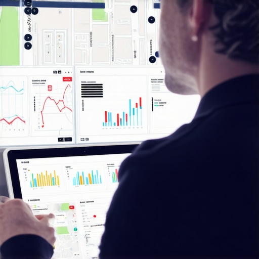 A business owner reviewing digital maps and foot traffic analytics to improve local SEO strategies.