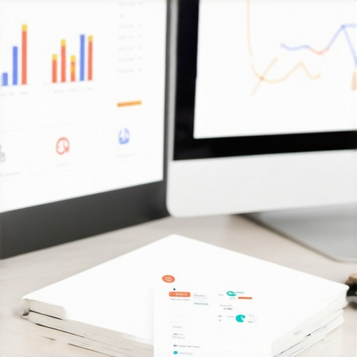 A workspace with SEO analytics tools and charts to illustrate local search optimization.