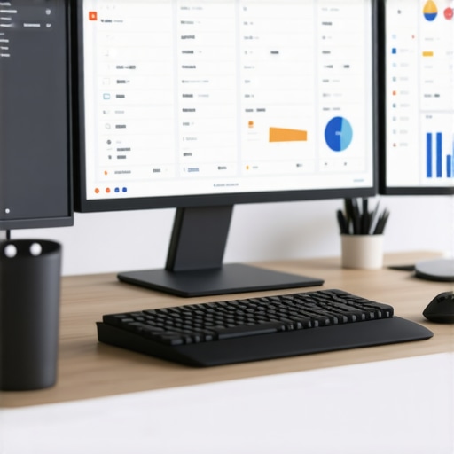 Person reviewing local SEO dashboards and tools on dual monitors in an office setting
