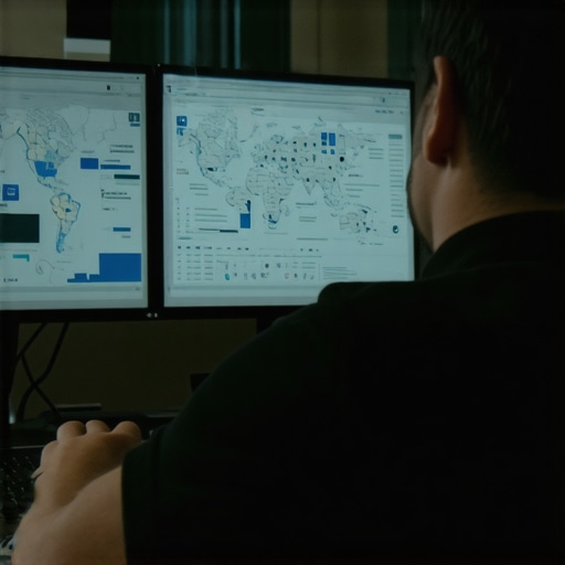A professional analyzing local profile data on computer screens.