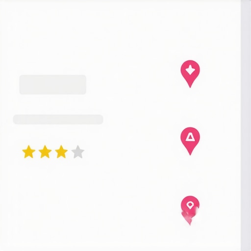 A computer screen showing profile optimization with reviews, photos, and map pins icons.